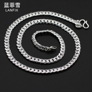 990 silver necklace single buckle double side skirt necklace European and American men's jewelry accessories