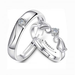 925 Silver Creative Diamond Ring Couple Open Couple Ring to Ring Mouth, Silver Jewelry Brilliant Star