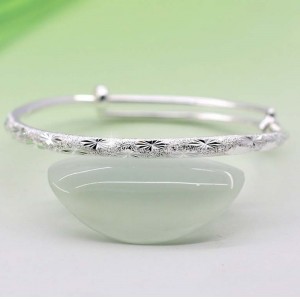 999  Silver Bracelet Full Star Female Style Simple Round Tube Grinded Hand Bracelet
