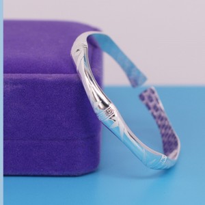 S999 classic simple foot silver bamboo knot print Bracelet exquisite carved pattern open Bracelet